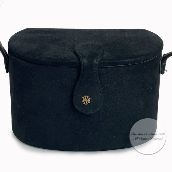 Vintage Coblentz Bag Black Perma Suede Small Vanity Bag with Mirror 60s Retro - Picture 2 of 9
